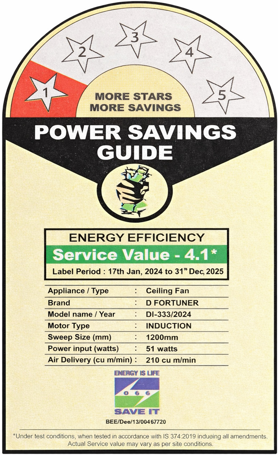 Image of fortuner Deco BEE Star Rated 48 inch / 1200 mm ULTRA HIGH SPEED 405 RPM ANTI DUST with 24 Months Warranty Silent Operation 1200 mm Ceiling Fan