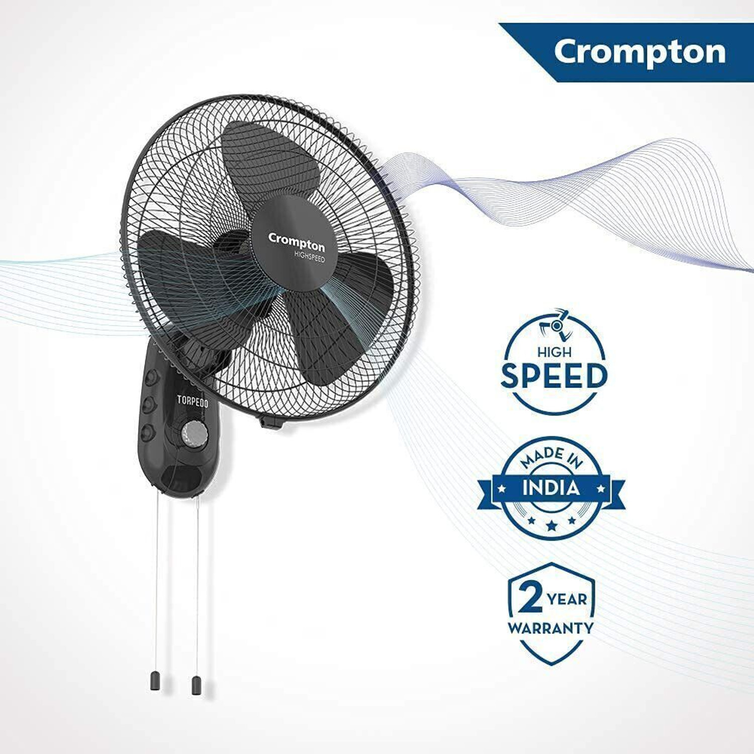 Image of Crompton Torpedo High Speed with 2 Year Warranty Silent Operation 300 mm Wall Fan (1 Star | black | Pack of 1)