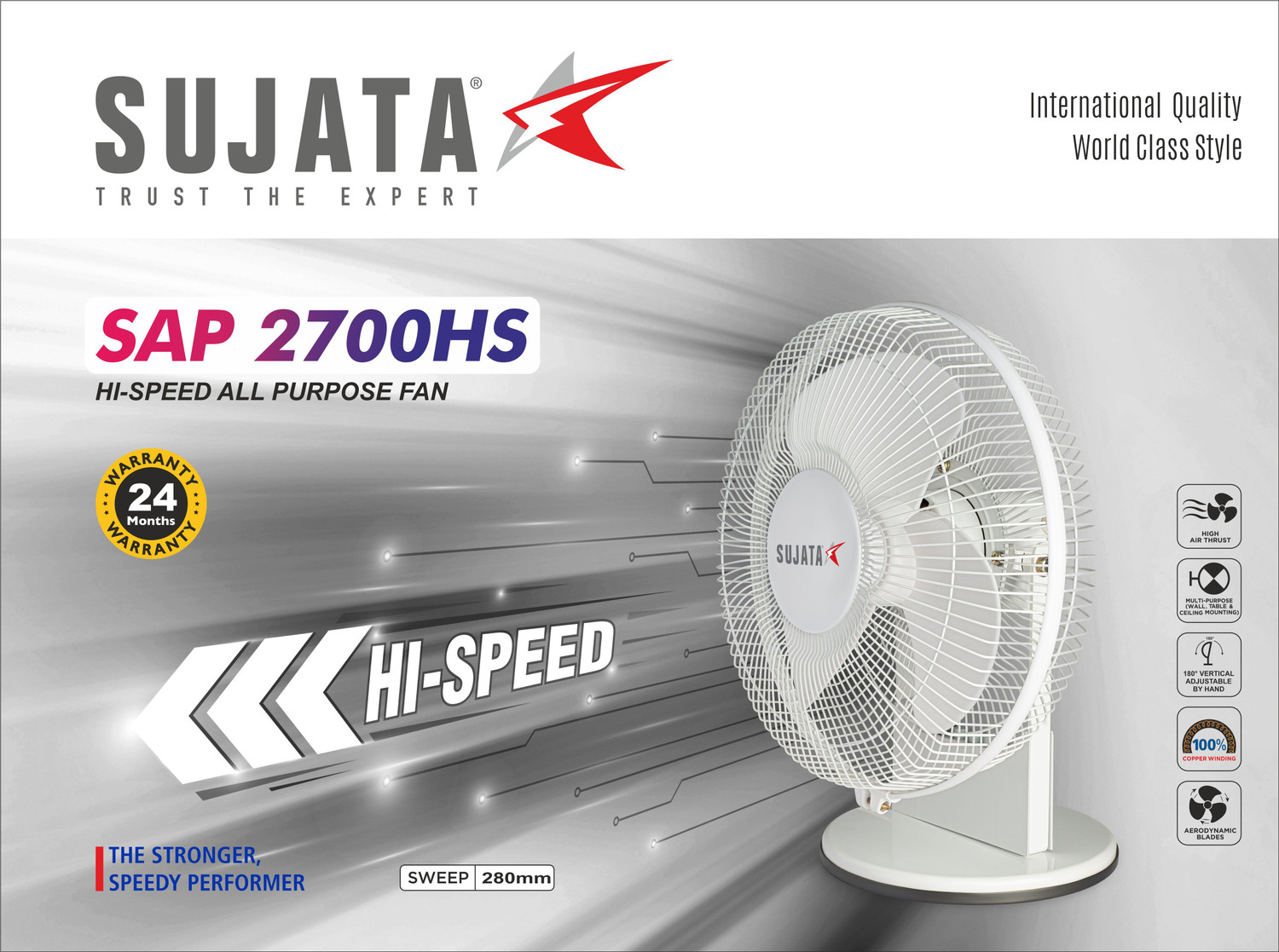 Image of SUJATA SAP 2700HS Table Fan | Copper Winding | Angle Adjustment | High Air Thrust Fan with 2 Year Warranty High Air Delivery 280 mm Table Fan