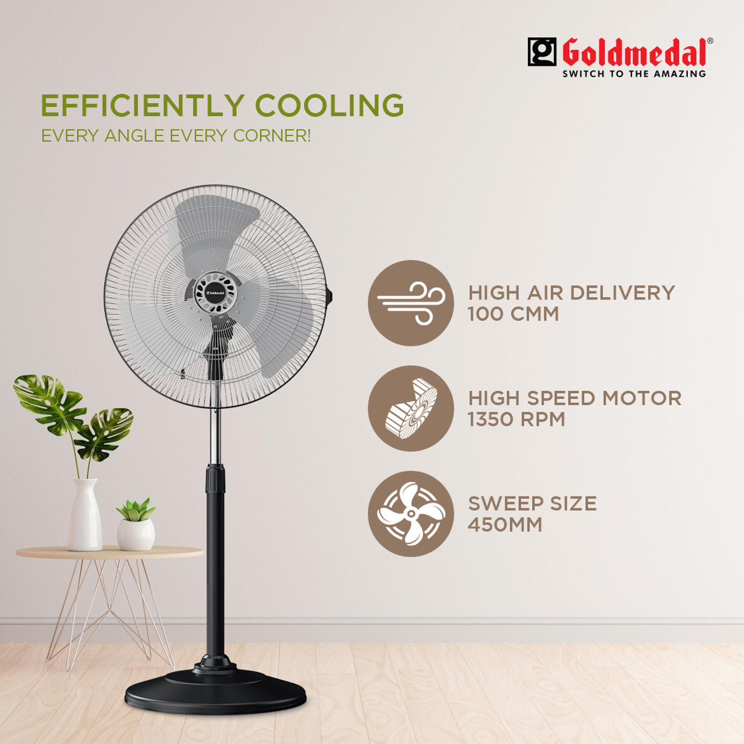 Image of Goldmedal G-Express 450mm with 2 Year Warranty 450 mm Pedestal Fan (Black Silver | Pack of 1)