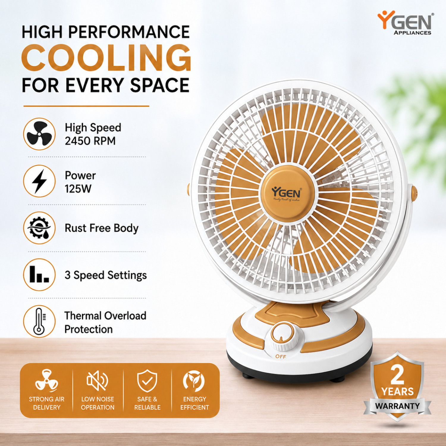 Image of YGEN TABLE FAN 12 INCH CP with 2 Year Warranty Silent Operation, Ultra High Speed 305 mm Table Fan