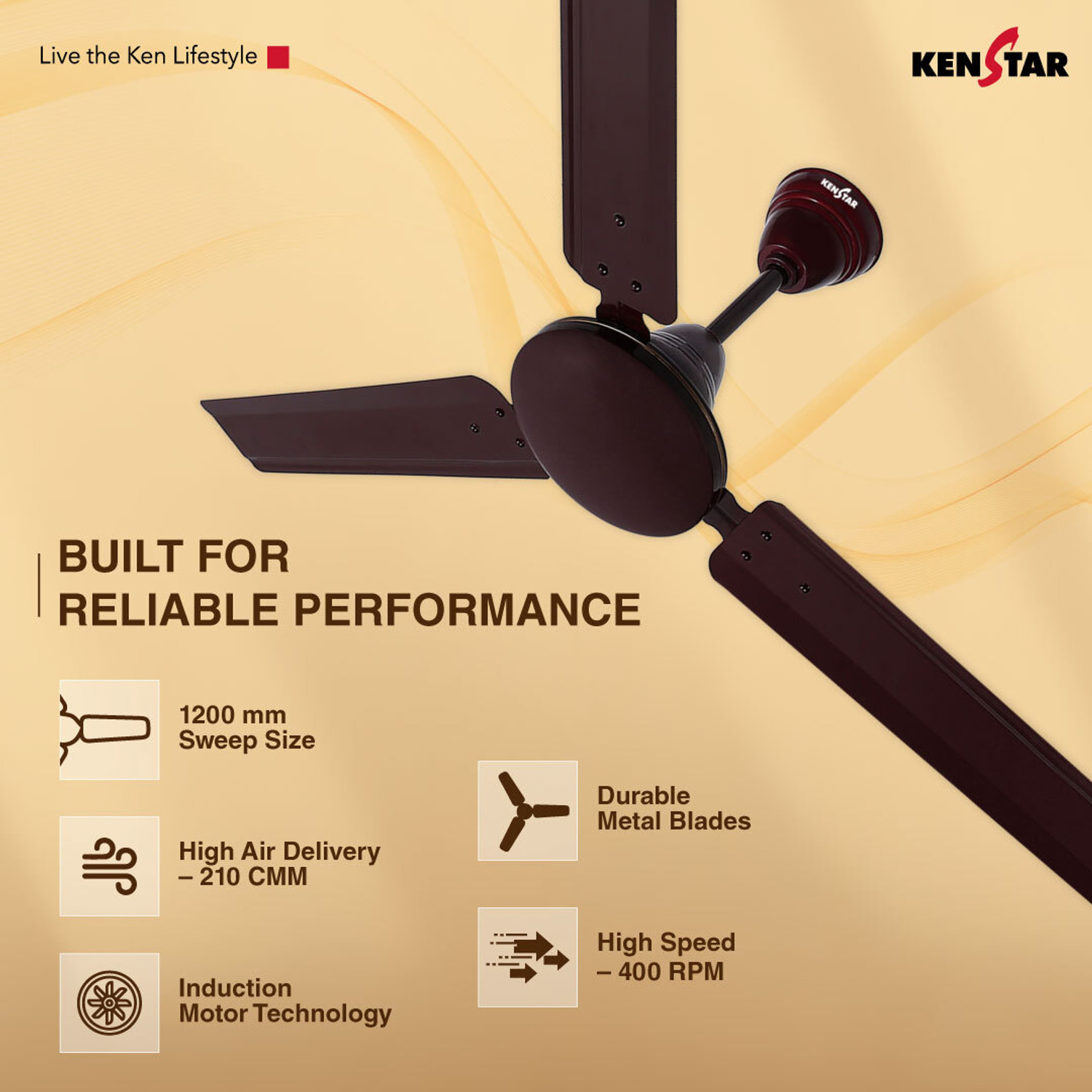 Image of Kenstar Vortex Max with 2 Year Warranty 1200 mm Ceiling Fan