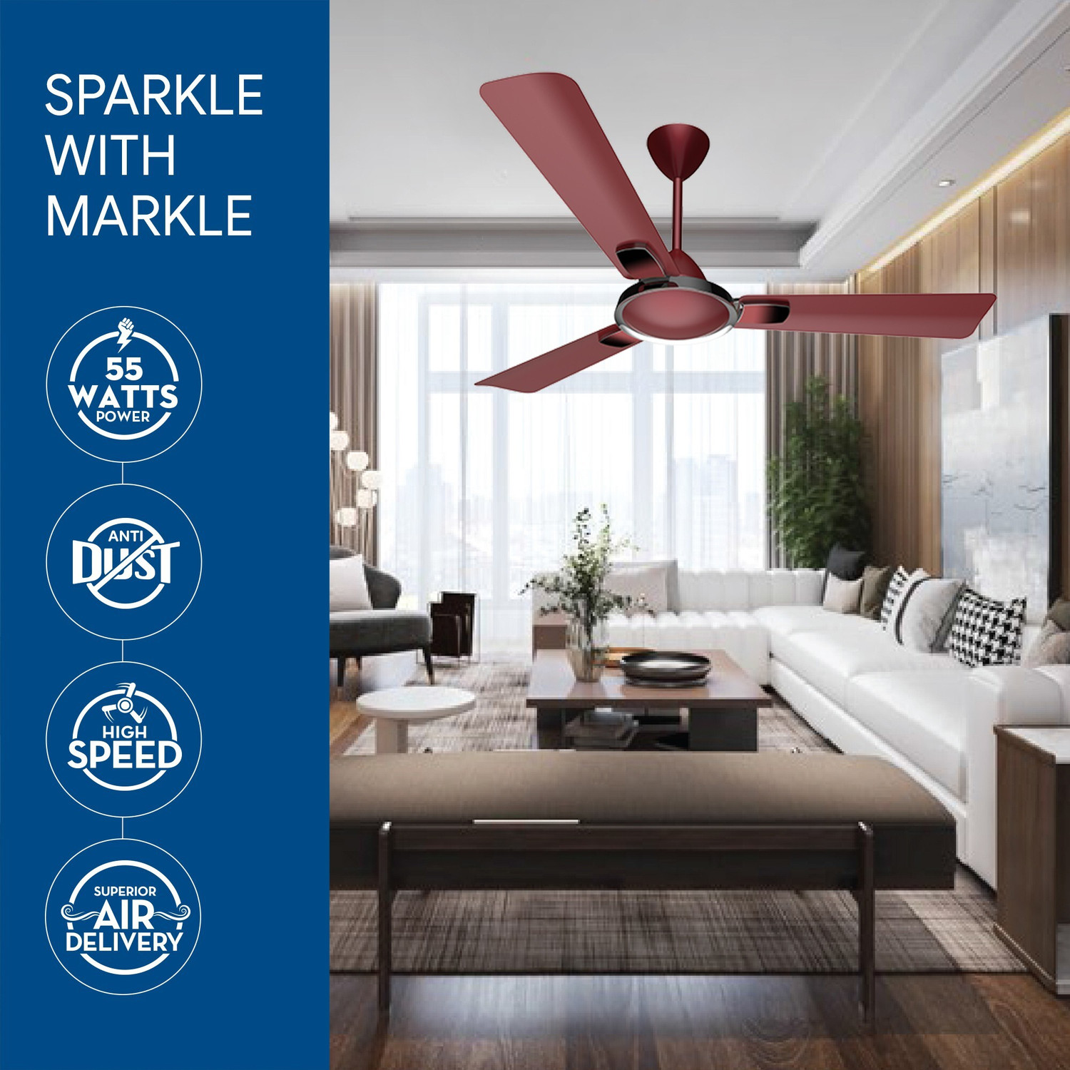 Image of Crompton HS MARKLE with 2 Year Warranty Anti Dust 1200 mm Ceiling Fan (1 Star | Red Velvet | Pack of 1)