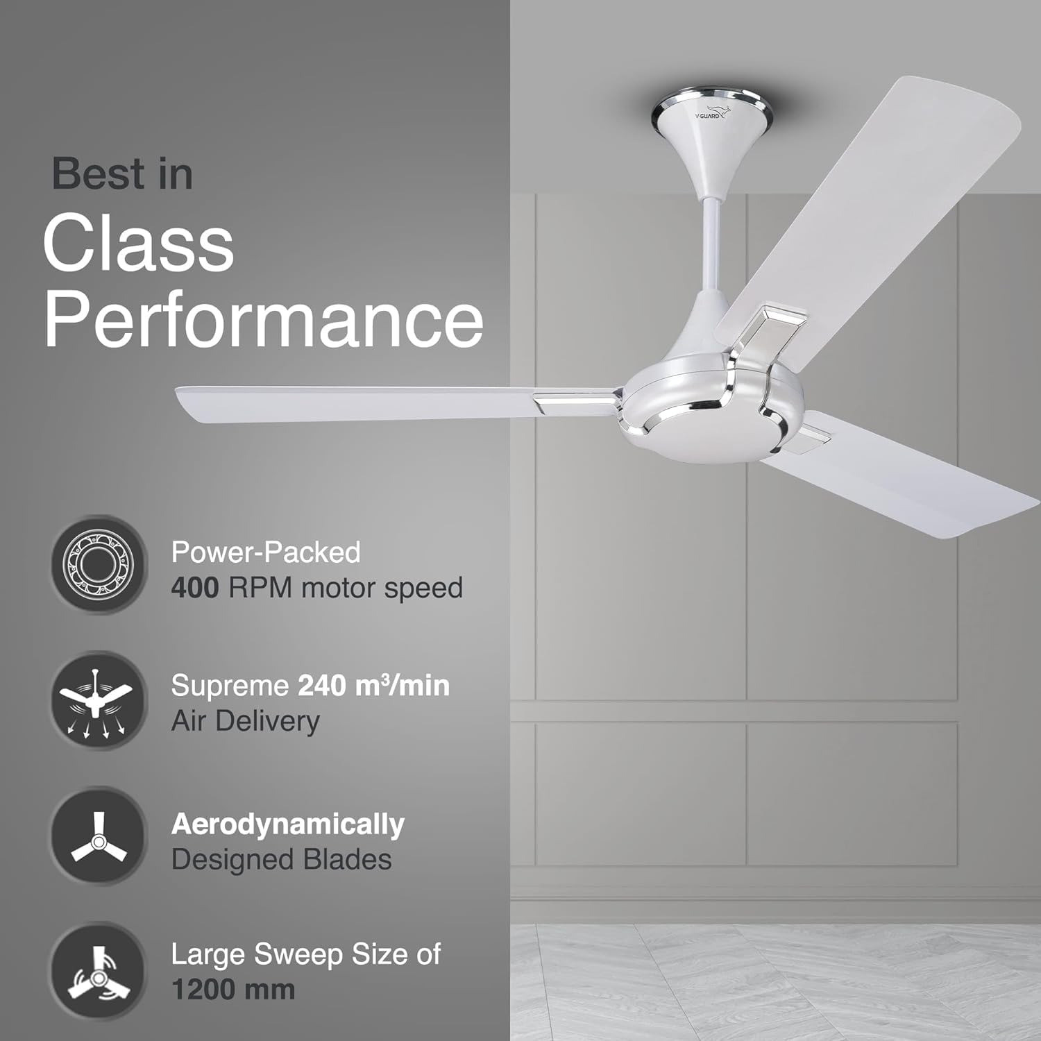 Image of V-Guard GLADO PRIME VX with 36 Months Warranty Ultra High Speed 1200 mm Ceiling Fan