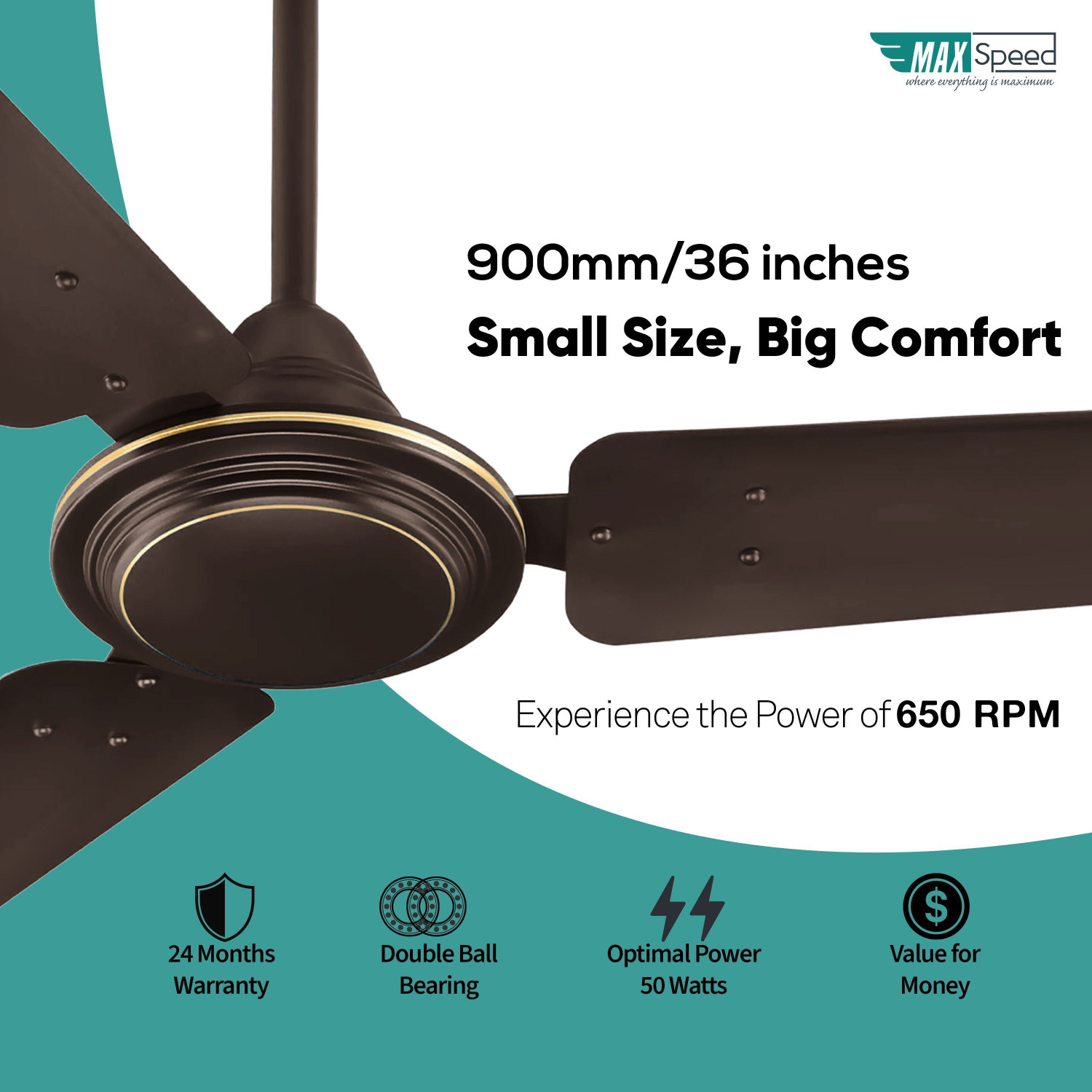 Image of Max Speed Classic | Ceiling Fan | for Small Room and Kitchen with 24 Months Warranty Anti Dust 900 mm Ceiling Fan