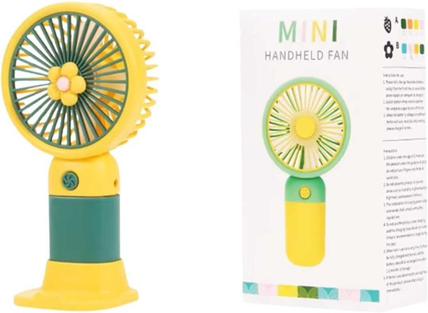 Image of ABC Portable Handheld Fan with Flower Design, Yellow and Green, USB Rechargeable with 3 Months Warranty 5 mm Pedestal Fan