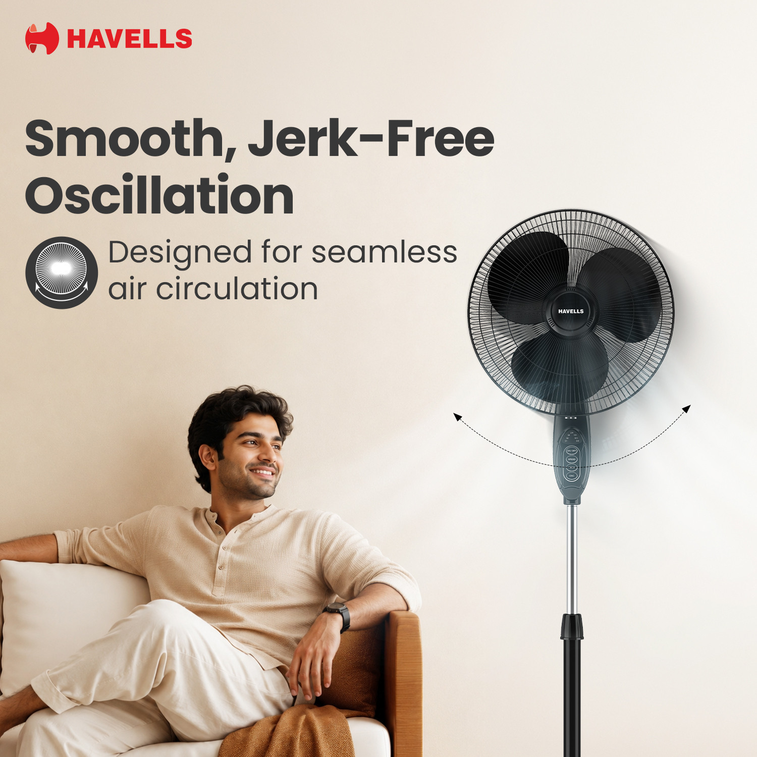 Image of HAVELLS Gatik Pro 400mm BLDC Pedestal Fan| 120 Ribs Guard for Safety| Smooth Oscillation with 2 Year Warranty BLDC Motor with Remote 400 mm Pedestal Fan
