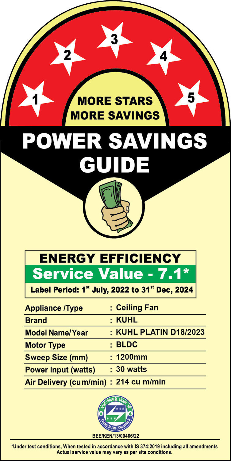 Image of KUHL Platin D8 Stylish 65% Power Saving with 1 Year Warranty BLDC Motor with Remote 1200 mm Ceiling Fan