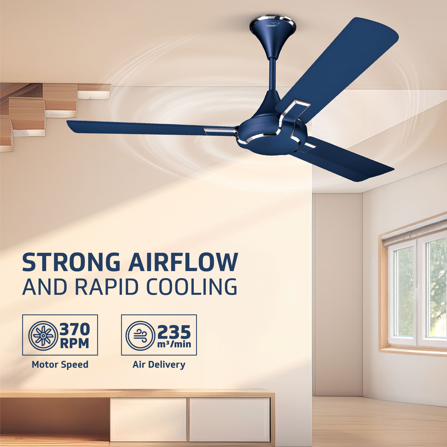 Image of V-Guard Exado Pro BS (Riband Blue Matte) | Energy Saving | Anti Dust | High Speed with 30 Months Warranty Anti Dust 1200 mm Ceiling Fan