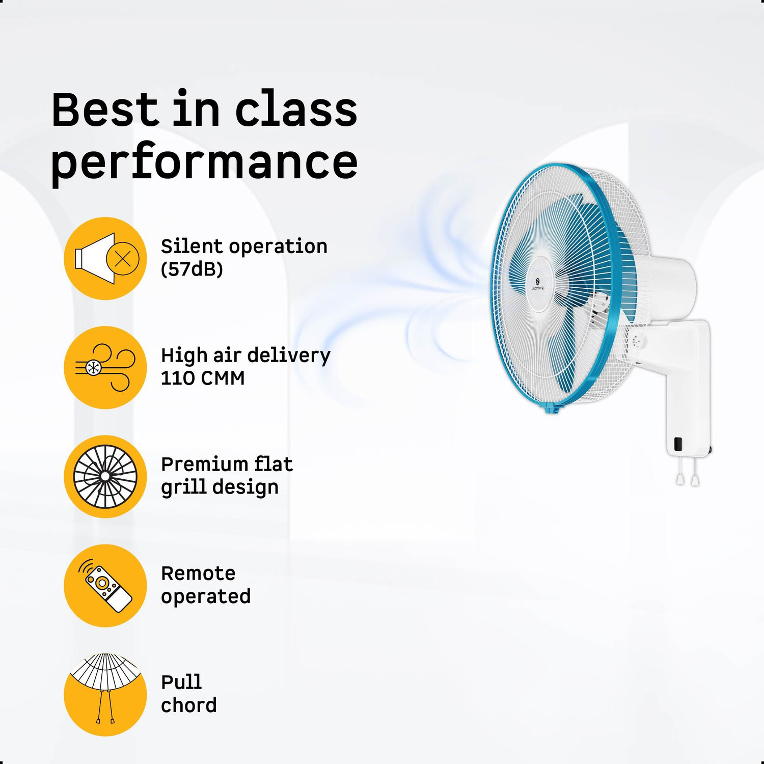 Image of Atomberg SilenceAire Hi-Speed6 SpeedsSilent wall fanHome&OfficeRemoteEnergy Saving with 2 Year Warranty BLDC Motor with Remote 400 mm Wall Fan