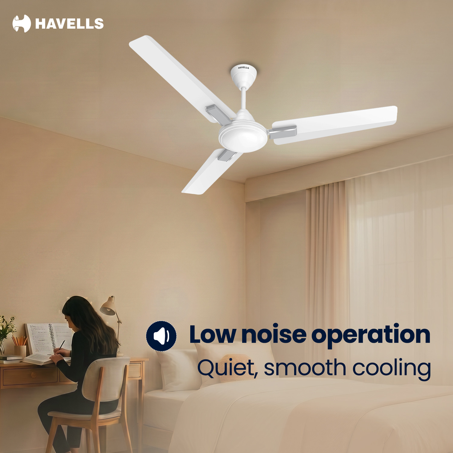 Image of HAVELLS Ambrose Neo Ceiling Fan| High Speed, High Air Delivery| Strong & Powerful motor with 2 Year Warranty Anti Dust 1200 mm Ceiling Fan (Elegant White | Pack of 1)