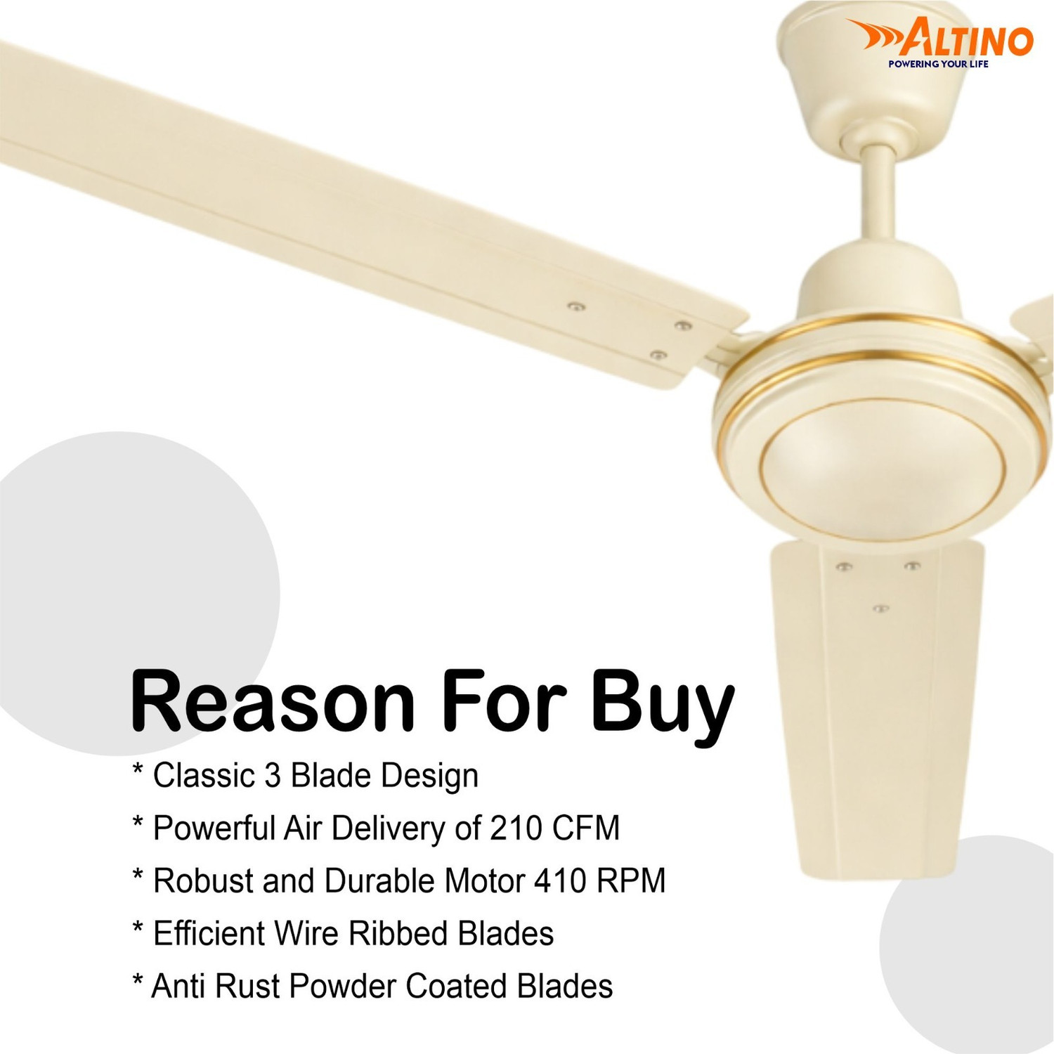 Image of ALTINO TEZZZ Ivory-29 with 2 Year Warranty 1200 mm Ceiling Fan