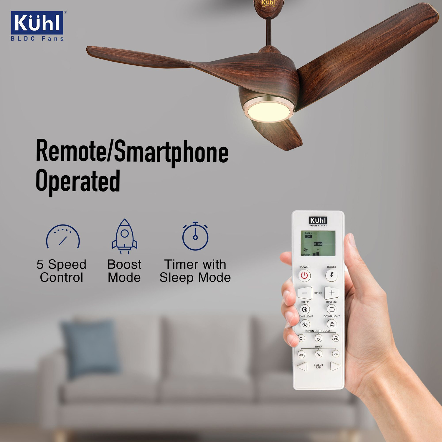 Image of KUHL Twist L3 1320mm 65% Power Saving BLDC Ceiling Fan|BEE 5 Star Rated & ISI Marked with 5 Year Warranty BLDC Motor with Remote 1320 mm Ceiling Fan
