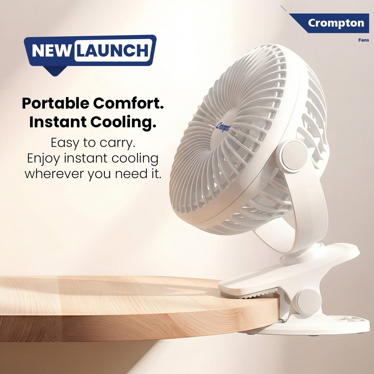 Image of Crompton Siro Rechargable Clip Fan with 1 Year Warranty High Air Delivery 100 mm Table Fan