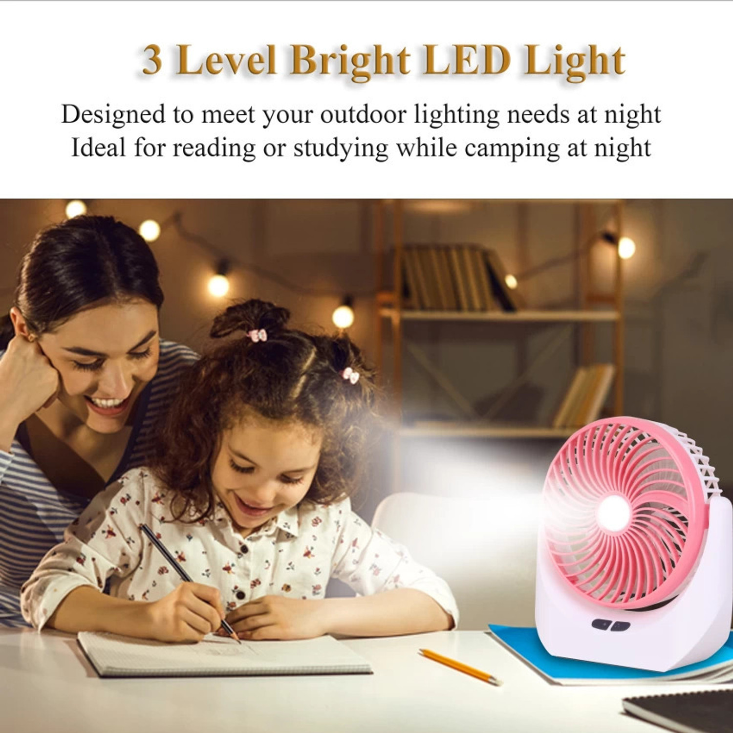 Image of Ampeva High-Speed 4000mAh Rechargeable Table Fan with LED Light, Portable Fan, USB Fan, USB Battery Powered Quiet Personal Fan, 3 Speed For Kitchen, Office, Home USB Fan