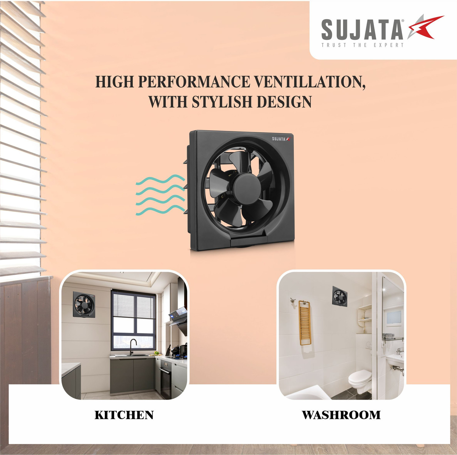 Image of SUJATA Woosh EPB81 Exhaust Fan 10 Inch | High Suction | Copper Winding |Ventilation Fan with 2 Year Warranty High Air Delivery, Silent Operation 250 mm Exhaust Fan