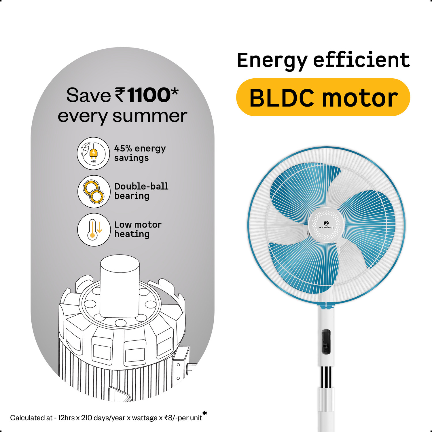 Image of Atomberg SilenceAire Hi-Speed6 SpeedSilent Pedestal FanHome&OfficeHeight Adjustable with 2 Year Warranty Silent Operation 400 mm Pedestal Fan