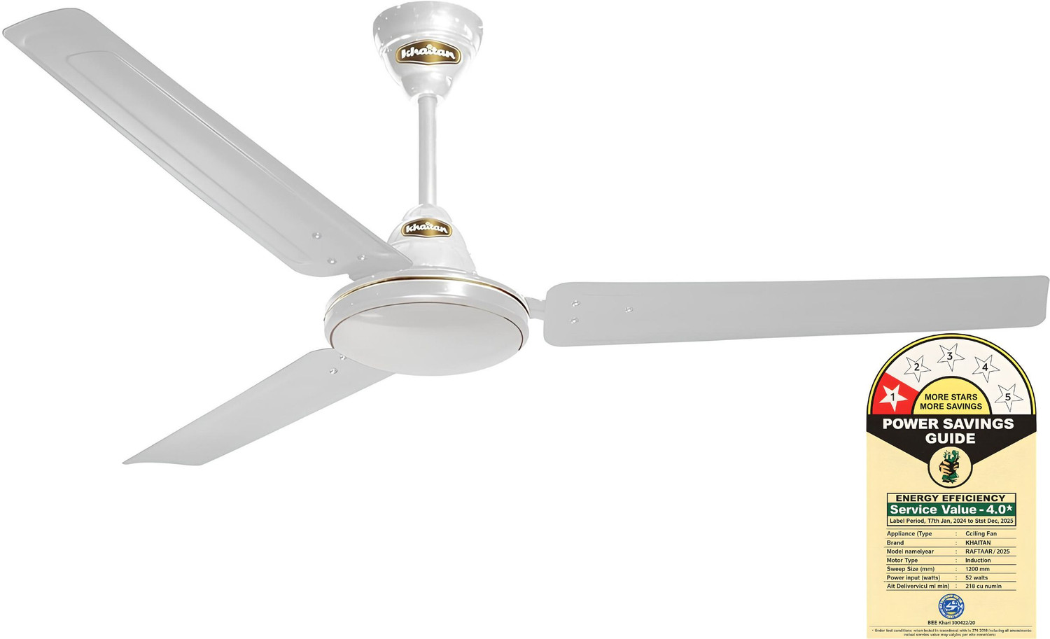 Image of Khaitan High Speed Ceiling fan 48 inch / 1200 mm 100% Copper | Power Saving| Low Noise| with 2 Year Warranty High Air Delivery, Energy Saving 1200 mm Ceiling Fan
