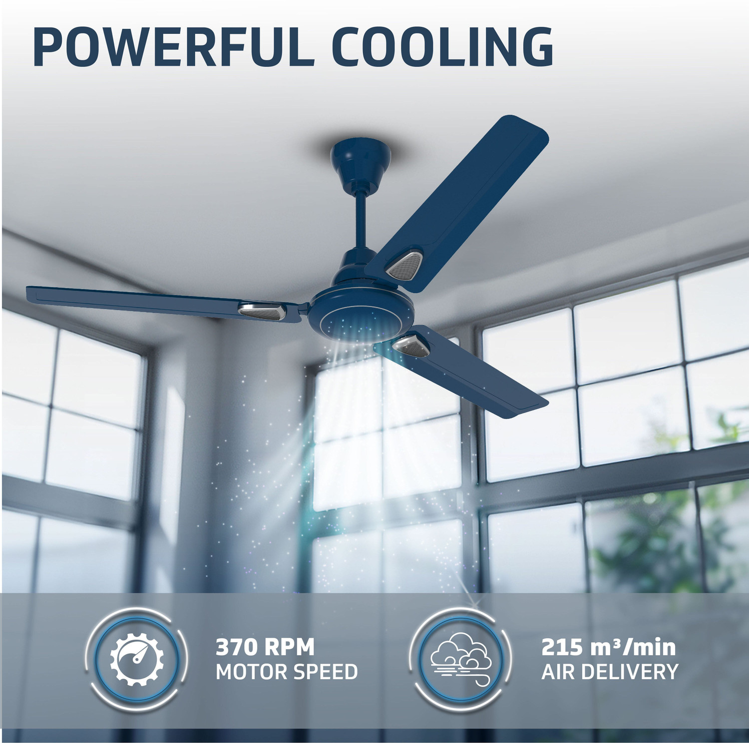 Image of V-Guard Windle Deco Bz | Admiral Blue with 2 Year Warranty Energy Saving 1200 mm Ceiling Fan
