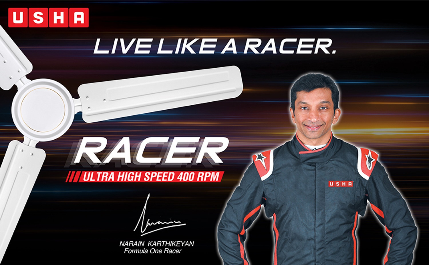 Image of USHA ?CF Racer 1200MM 1ST RATING with 2 Year Warranty Ultra High Speed 1200 mm Ceiling Fan
