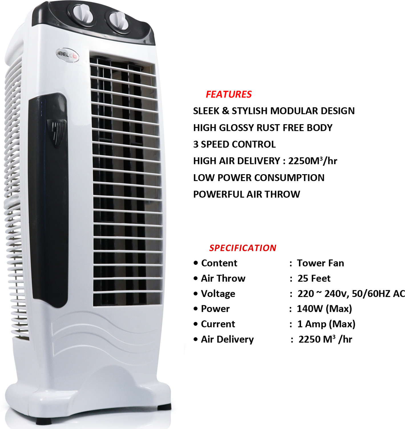 Image of iBELL HAWADELUXE with 18 Months Warranty Anti Dust Tower Fan