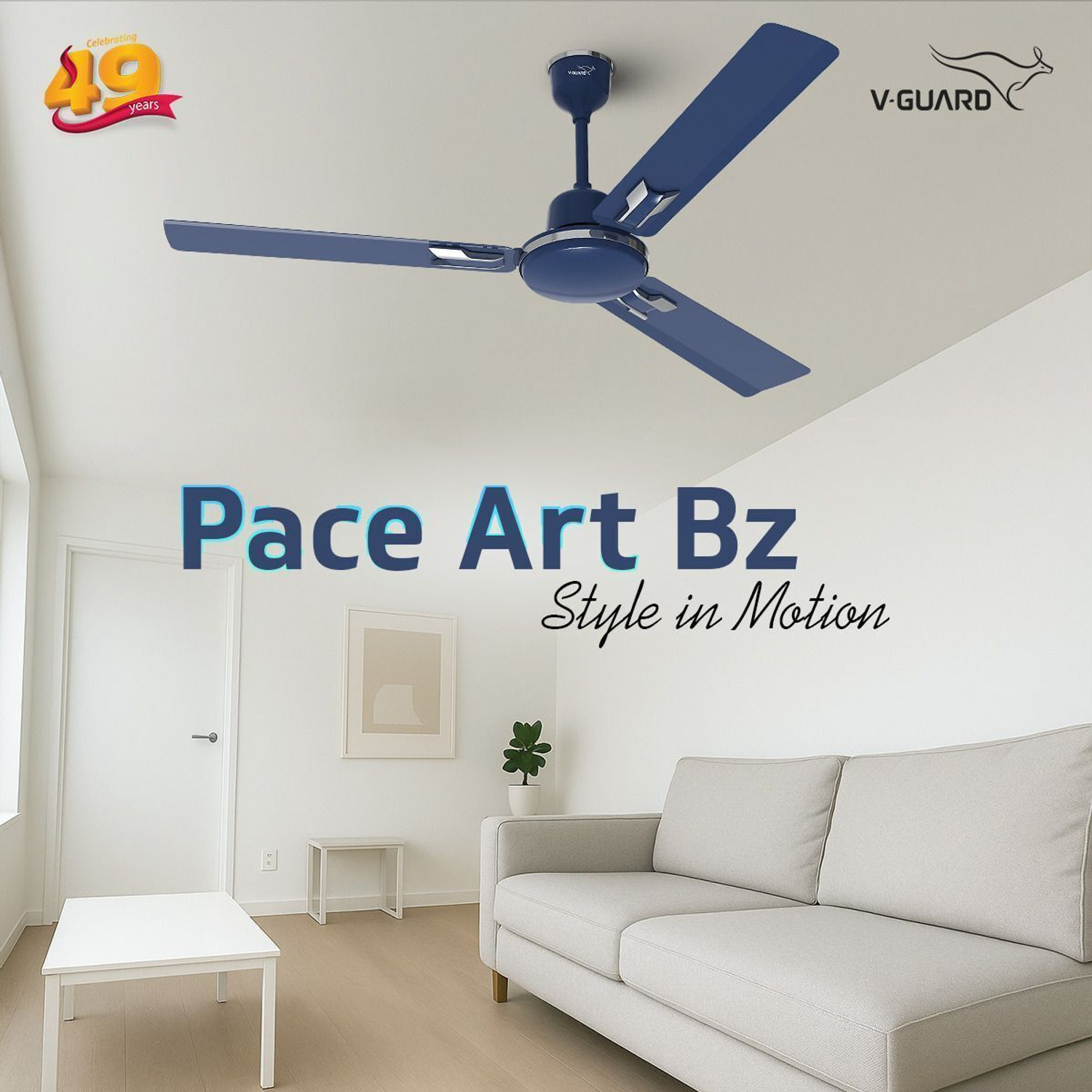 Image of V-Guard Pace Art Bz (Royal Blue) | Energy Saving | High Speed | Decorative with 2 Year Warranty Energy Saving 1200 mm Ceiling Fan