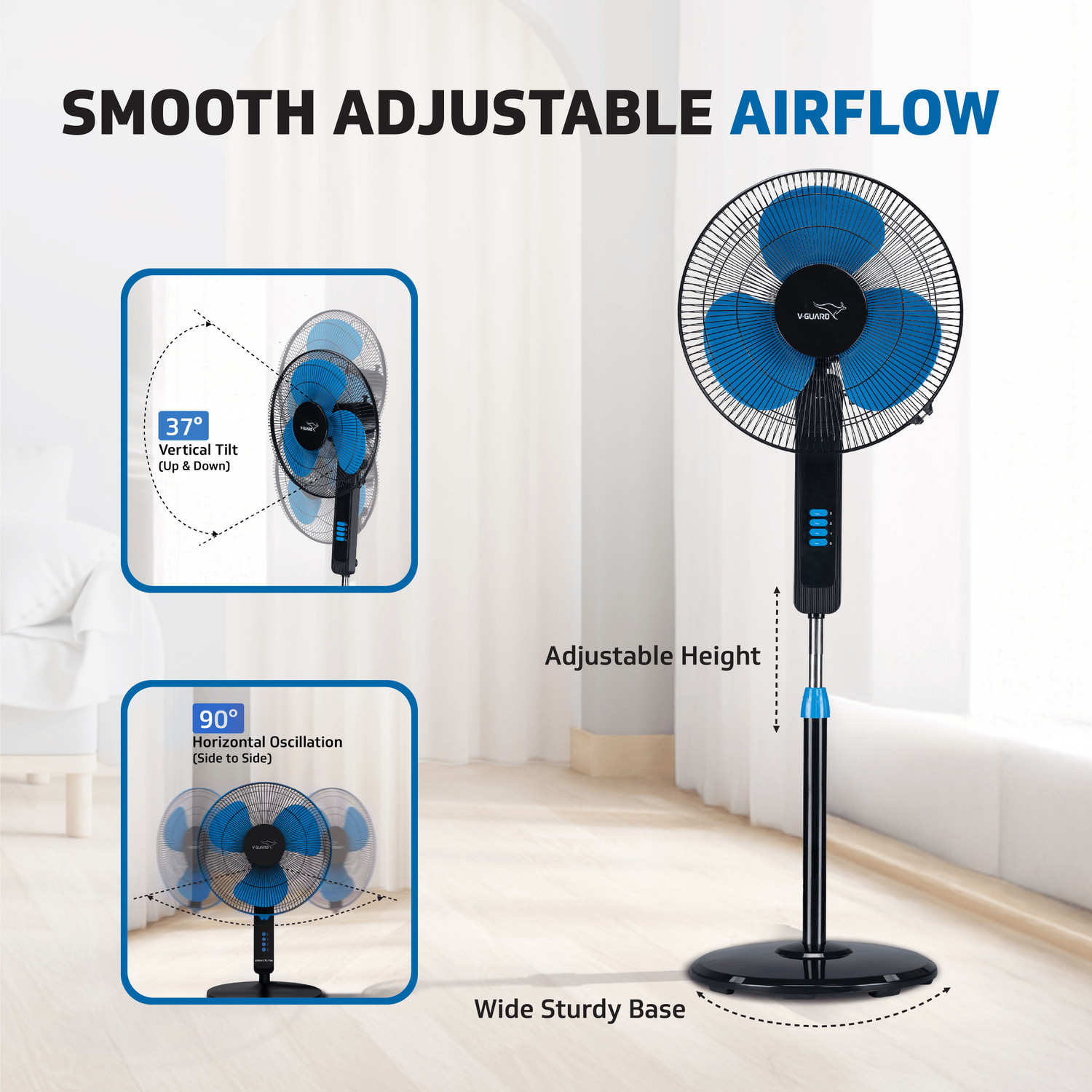 Image of V-Guard Esfera STS Plus Neo (Blue Black) | Copper Motor | Premium | ABS Body with 2 Months Warranty 400 mm Pedestal Fan