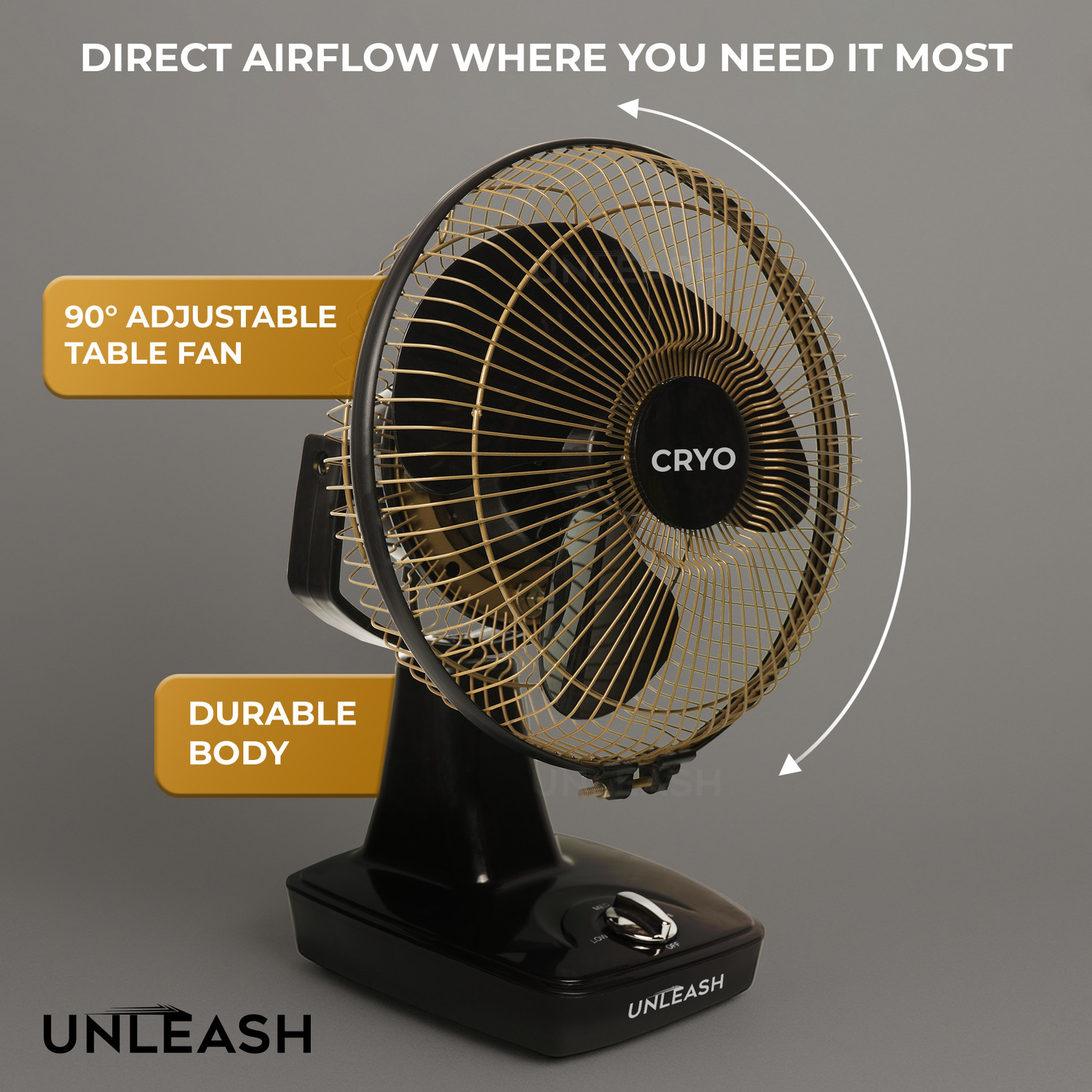 Image of unleash CRYO 9 INCH HIGH SPEED METAL JAALI FAN TABLE FAN FOR HOME, OFFICE with 1 Year Warranty Energy Saving 230 mm Table Fan