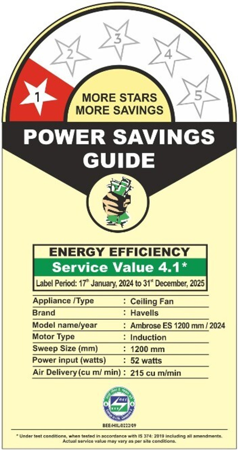 Image of HAVELLS AMBROSE HS with 2 Year Warranty Energy Saving 1200 mm Ceiling Fan (1 Star | Midnight | Pack of 1)
