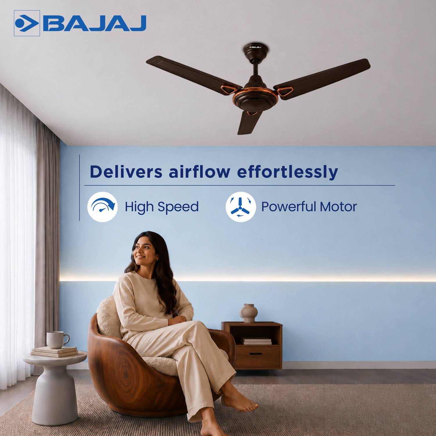 BAJAJ Frore Deco Turbo 1200mm Brown Ceiling Fan - Image 3