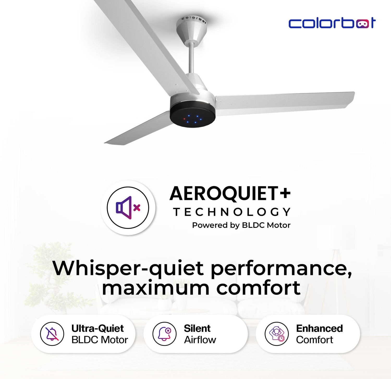 Image of Colorbot Stella BLDC Remote Controlled|Highspeed|LED| Reverse Mode| AeroQuiet+ Technolog with 4 Year Warranty BLDC Motor with Remote, With LED Indicators 1200 mm Ceiling Fan