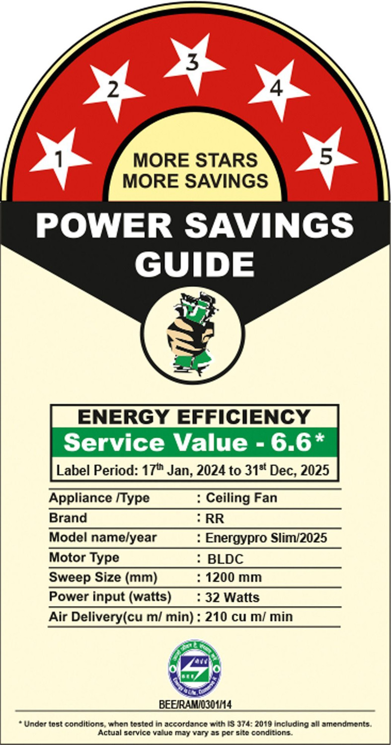 Image of RR Energy Pro Slim with 2 Year Warranty BLDC Motor 1200 mm Ceiling Fan (5 Star | White | Pack of 1)
