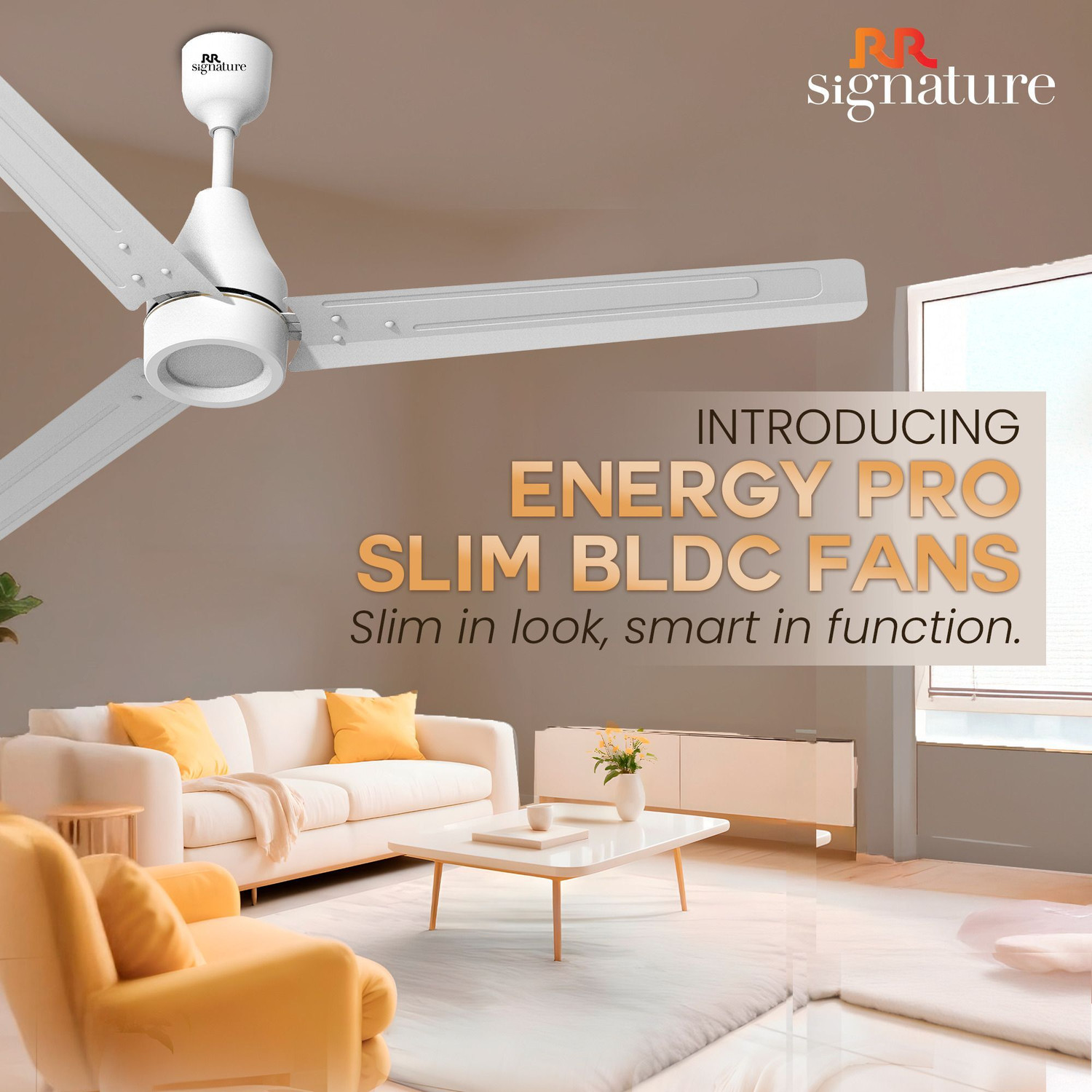 Image of RR Energy Pro Slim with 2 Year Warranty BLDC Motor 1200 mm Ceiling Fan (5 Star | White | Pack of 1)