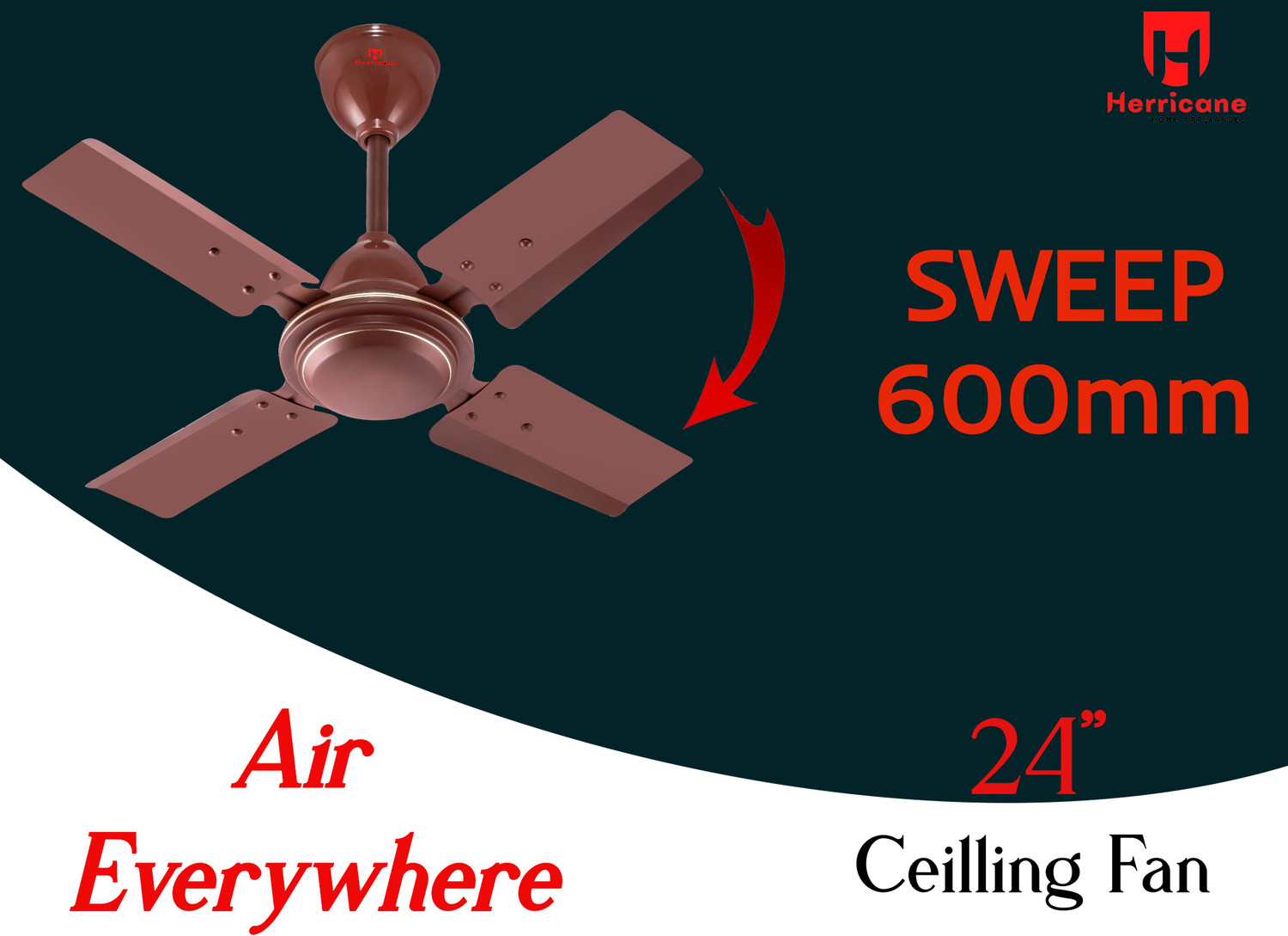 Image of Herrricane HE-AI-24-MB | 4 Blade | Energy Saving | Anti Dust | High Speed | Economy with 24 Months Warranty Ultra High Speed 600 mm Ceiling Fan (Mate Brown | Pack of 1)