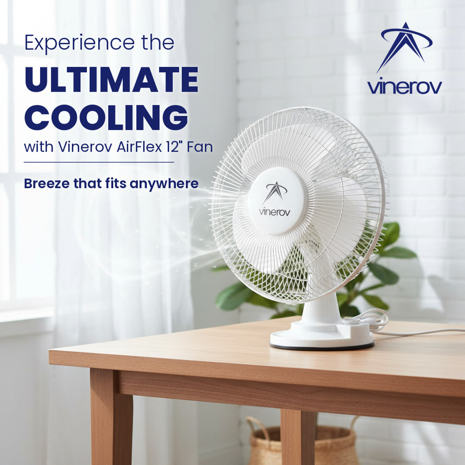 Image of Vinerov AirFlex 12 inch HS 2in1 | Table & Wall Support | 90 Oscillation | 2200+ RPM with 1 Year Warranty Ultra High Speed 300 mm Table Fan