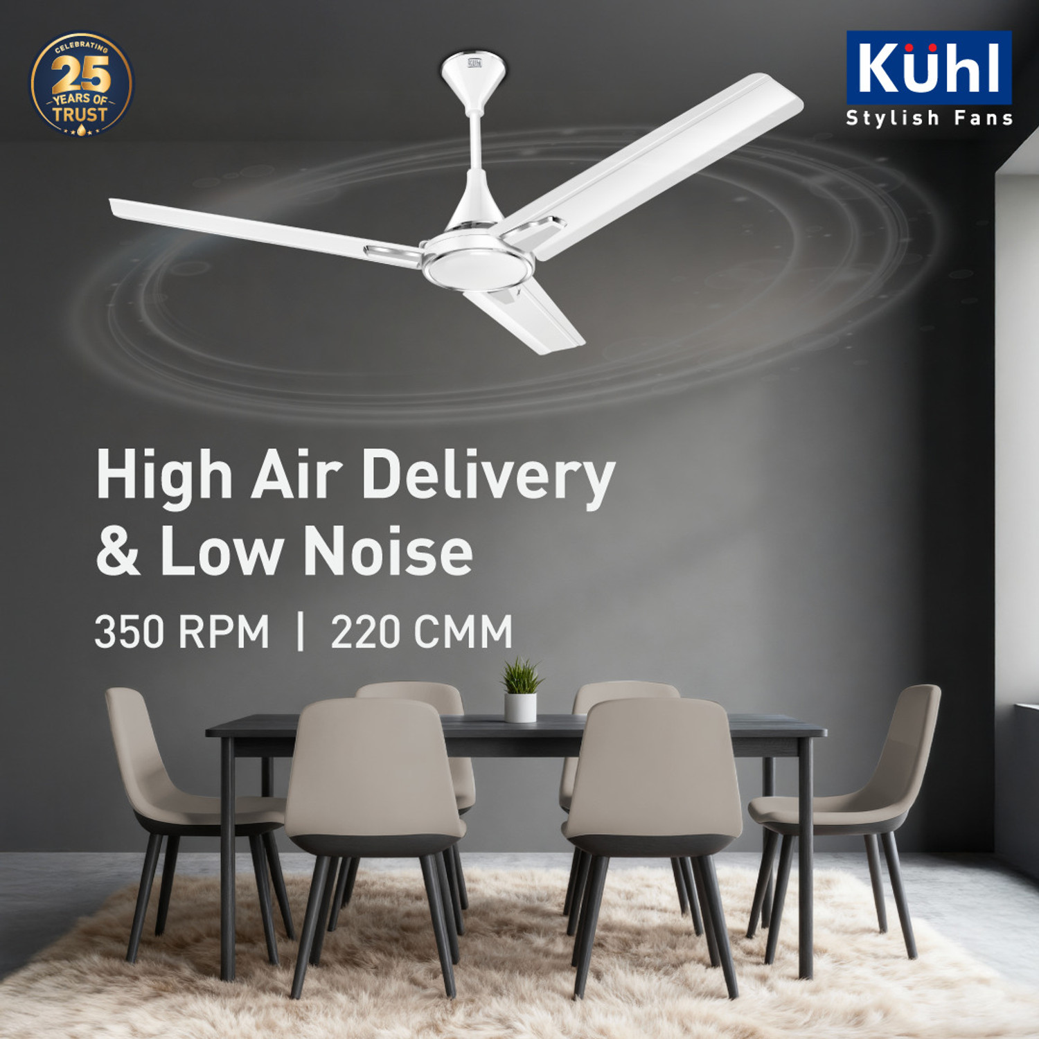 Image of KUHL Prima A1 Duo Power Saving BLDC Ceiling Fan | 29W | Remote & Regulator Operated BLDC Motor with Remote 1200 mm Ceiling Fan