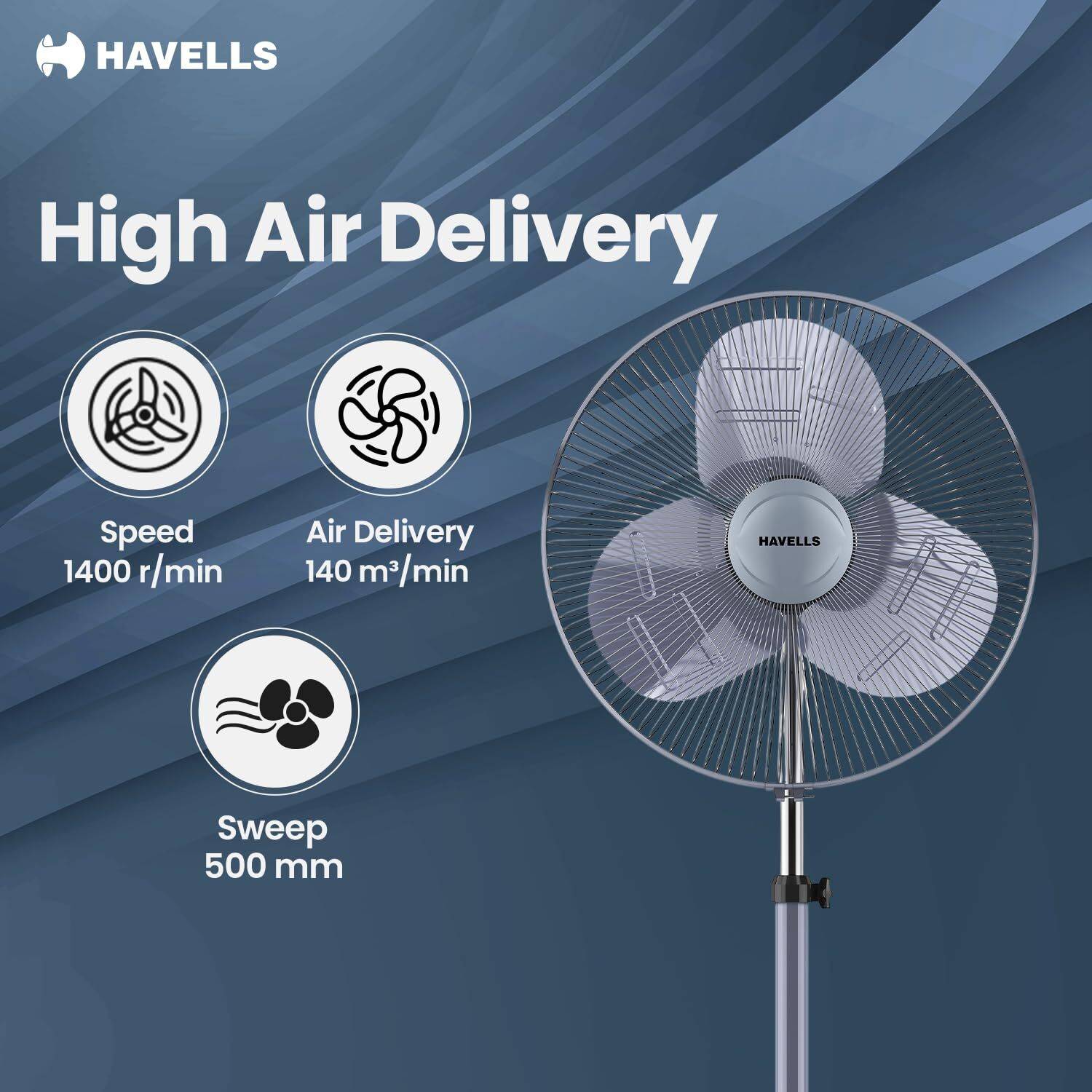 HAVELLS Windstorm Ultra Oxy 500mm Pedestal Fan - Image 3