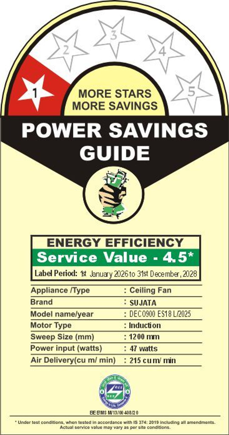 Image of SUJATA Ceiling Fan 1200mm | 100% Copper Winding | BEE Star Rated | Ceiling Fan with 5 Year Warranty High Air Delivery 1200 mm Ceiling Fan