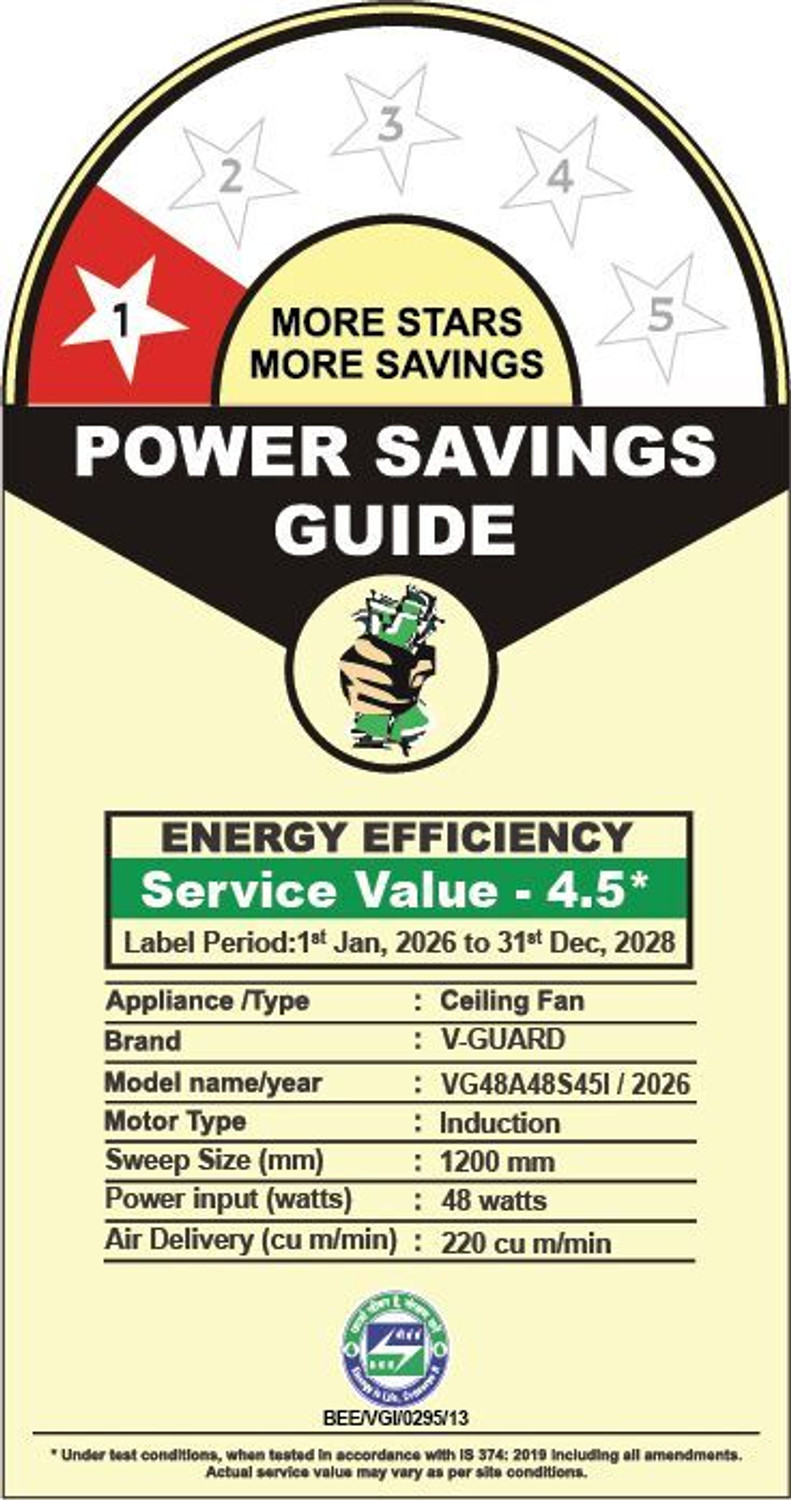 Image of V-Guard Pace Art Bz (Pebble White) | Energy Saving | High Speed | Decorative with 2 Year Warranty Energy Saving 1200 mm Ceiling Fan