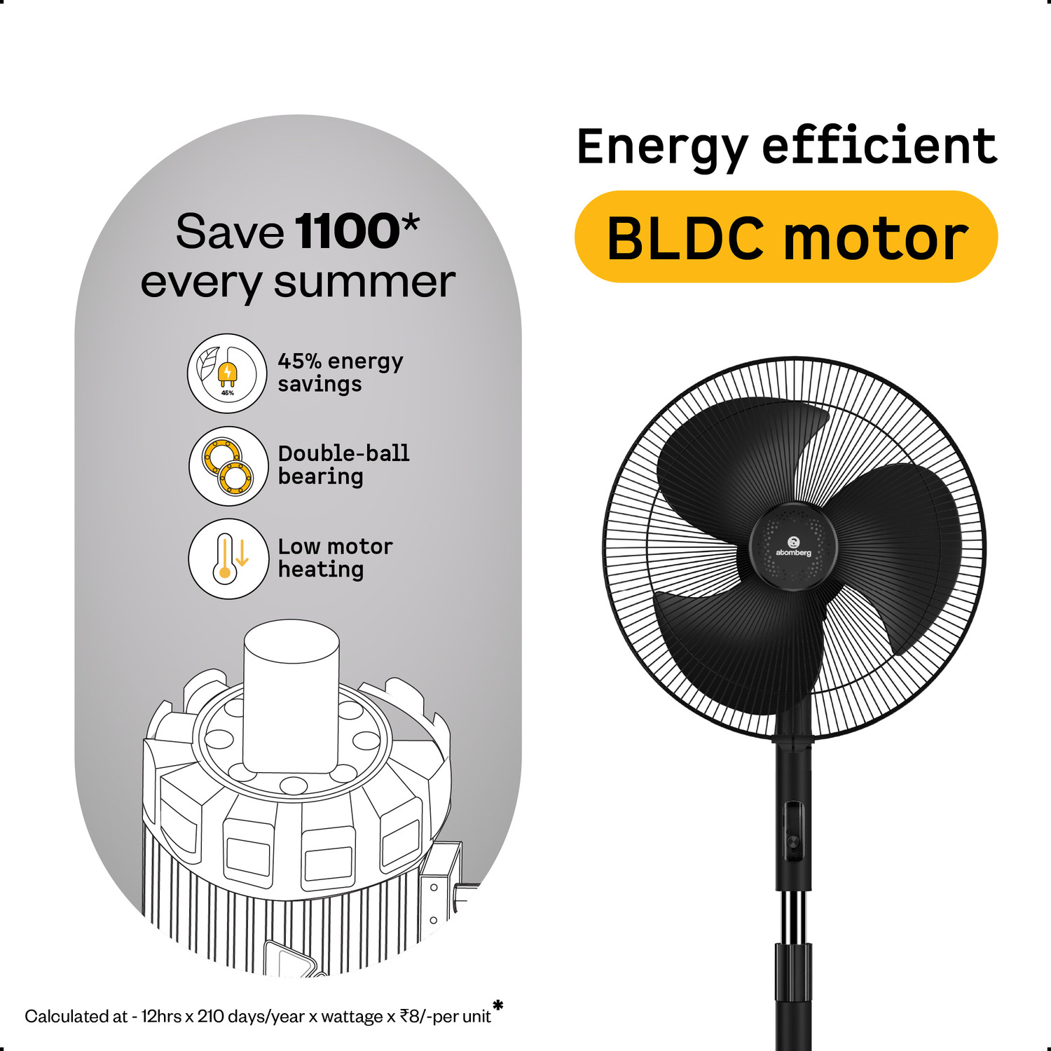 Image of Atomberg SilenceAire Hi-Speed6 SpeedSilent Pedestal FanHome&OfficeHeight Adjustable with 2 Year Warranty Silent Operation 400 mm Pedestal Fan
