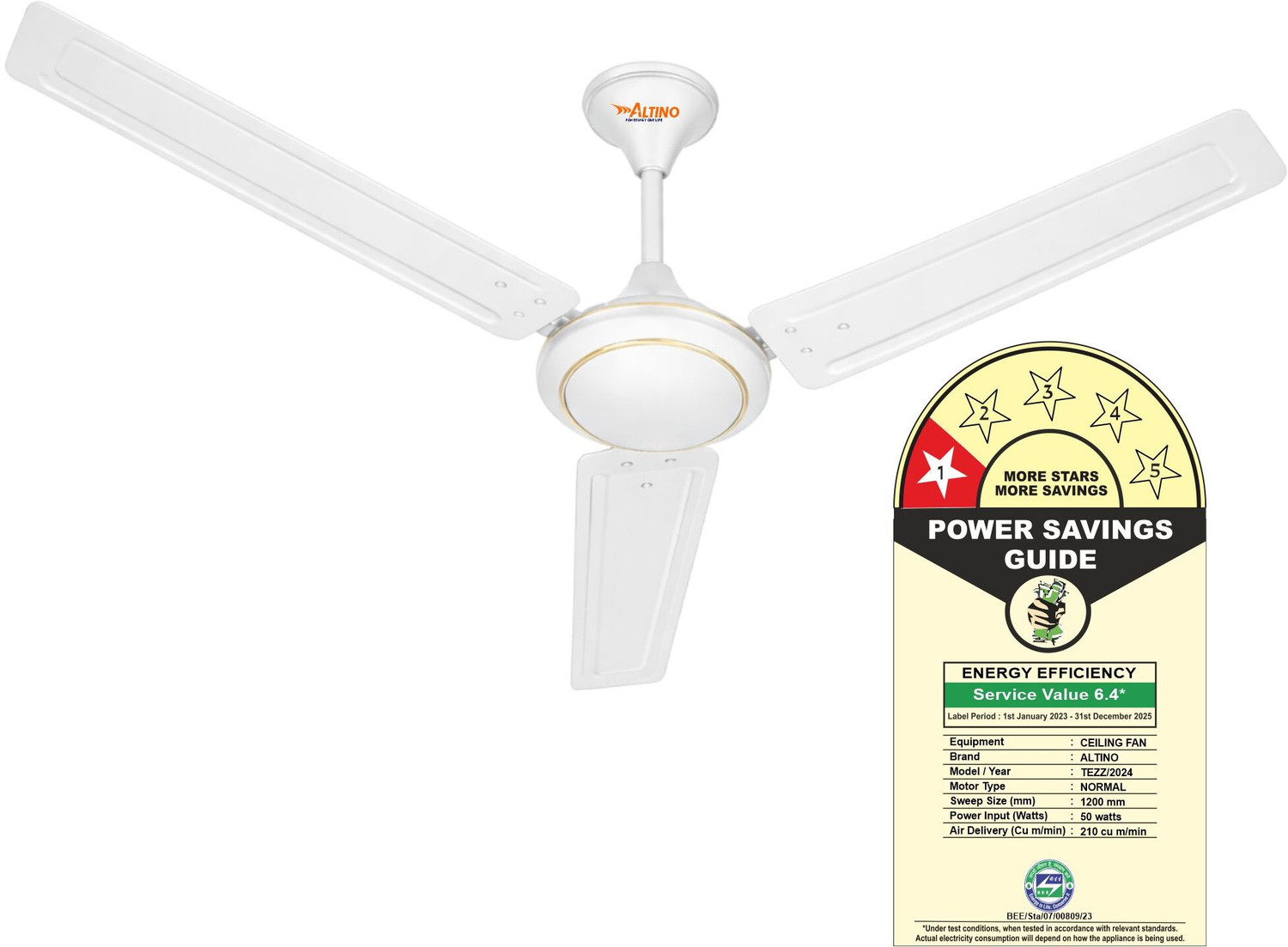 Image of ALTINO Tezz Premium Powerful 48 inch Anti-Dust Star Rated Rust Resistant Ceiling Fan with 24 Months Warranty Energy Saving 1200 mm Ceiling Fan