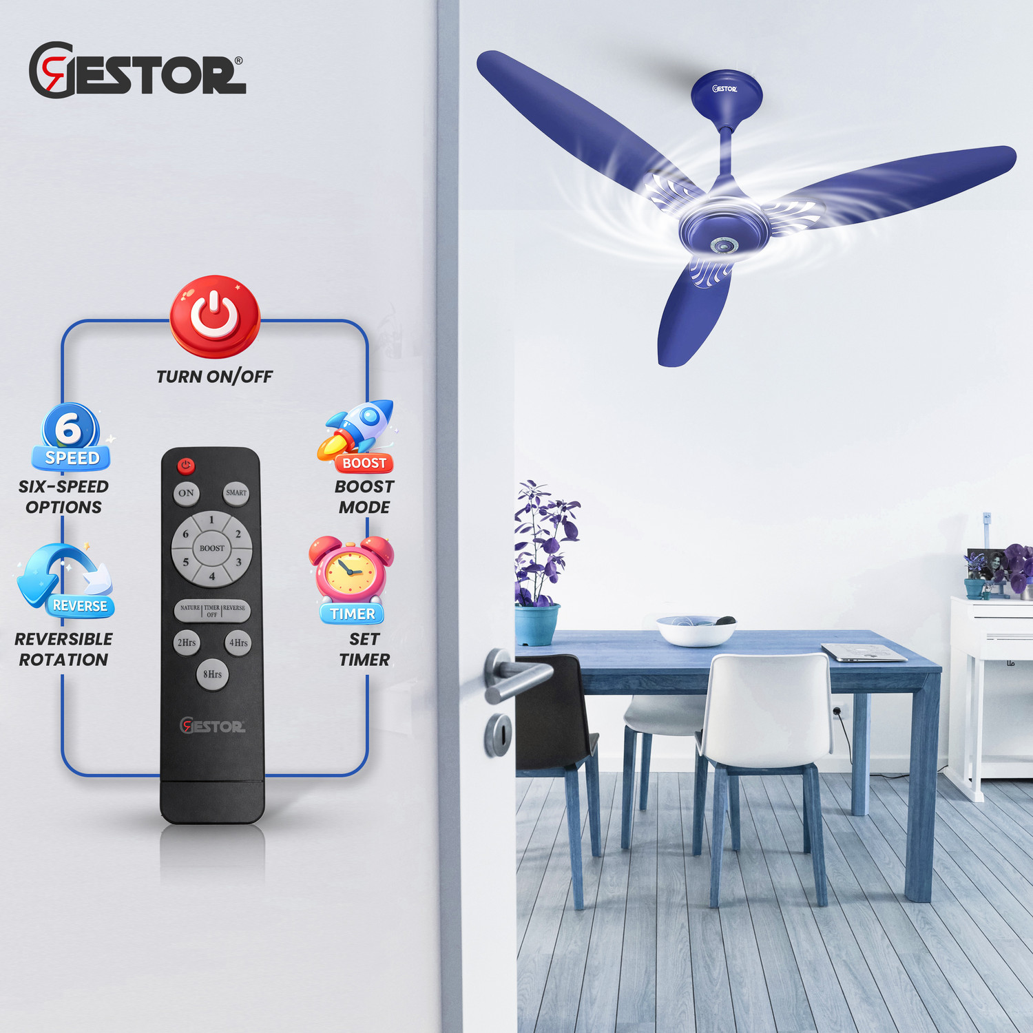 Image of GESTOR Avenzo 101 | BLDC | Super Hi Speed 48 inch Decorative with 5 Year Warranty Anti Dust, BLDC Motor with Remote, Energy Saving, Silent Operation 1200 mm Ceiling Fan