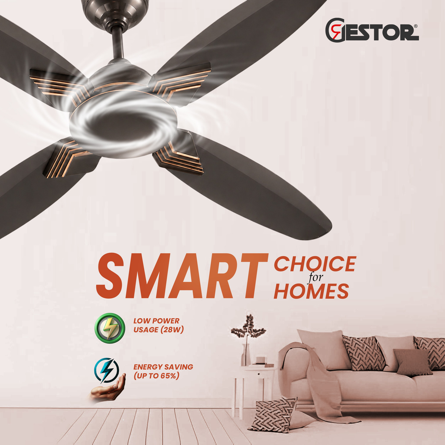 Image of GESTOR Avenzo 202 | BLDC | Super Hi Speed 48 inch Premium Series with 5 Year Warranty Anti Dust, BLDC Motor with Remote, Energy Saving, Silent Operation 1200 mm Ceiling Fan