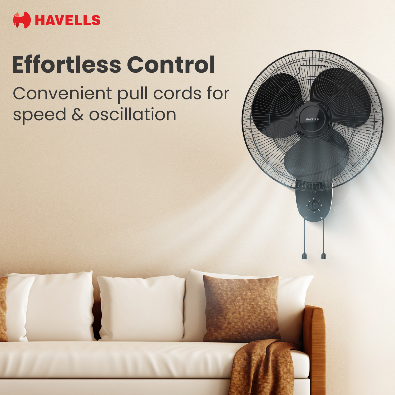 Image of HAVELLS Gatik Pro|Oscillation control | Thermal Overloaded Protected Motor|57W with 2 Year Warranty Energy Saving 400 mm Wall Fan