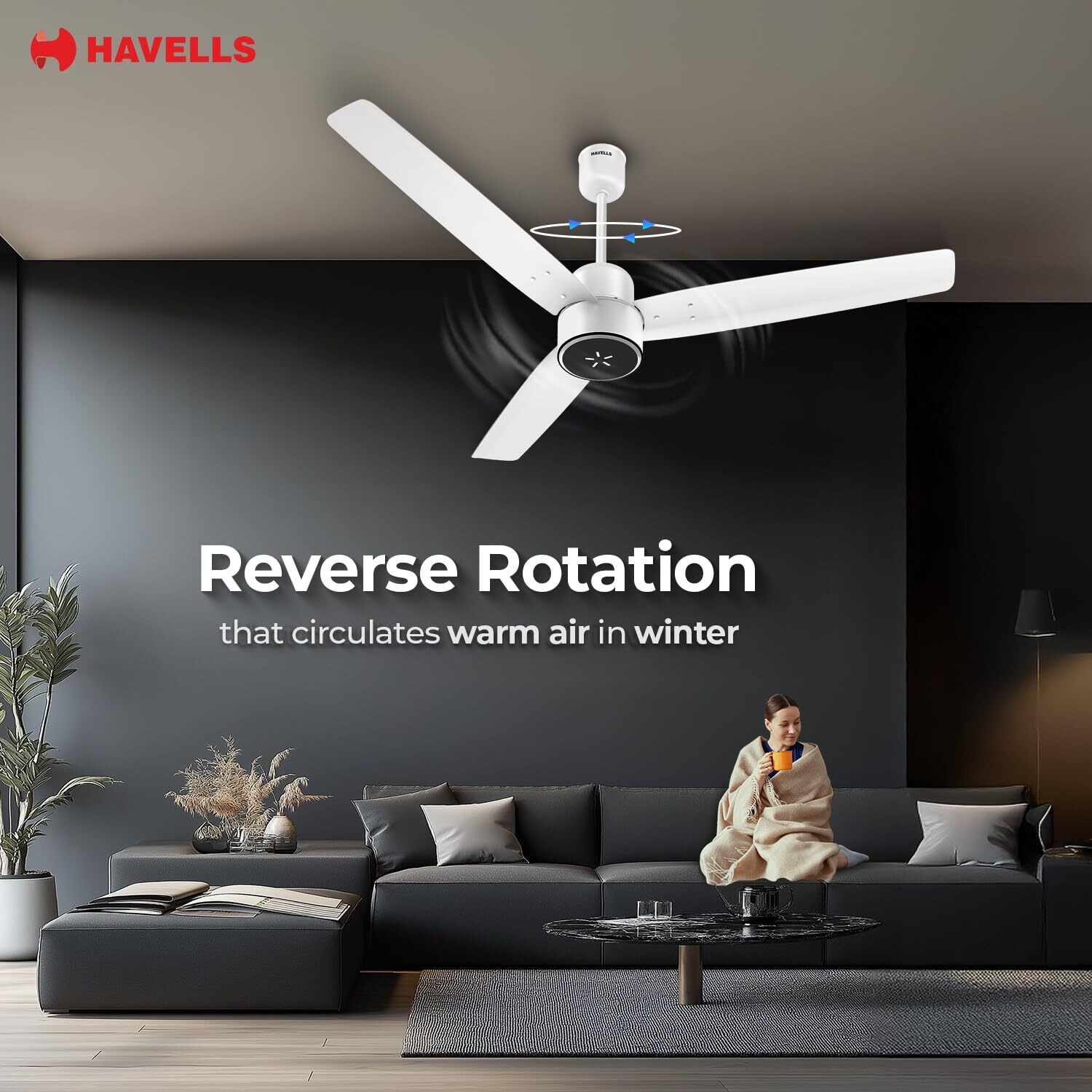 Image of HAVELLS Fab BLDC ULED | Remote Control | LED Light | Copper Motor | Premium with 3 Year Warranty Underlight 1200 mm Ceiling Fan