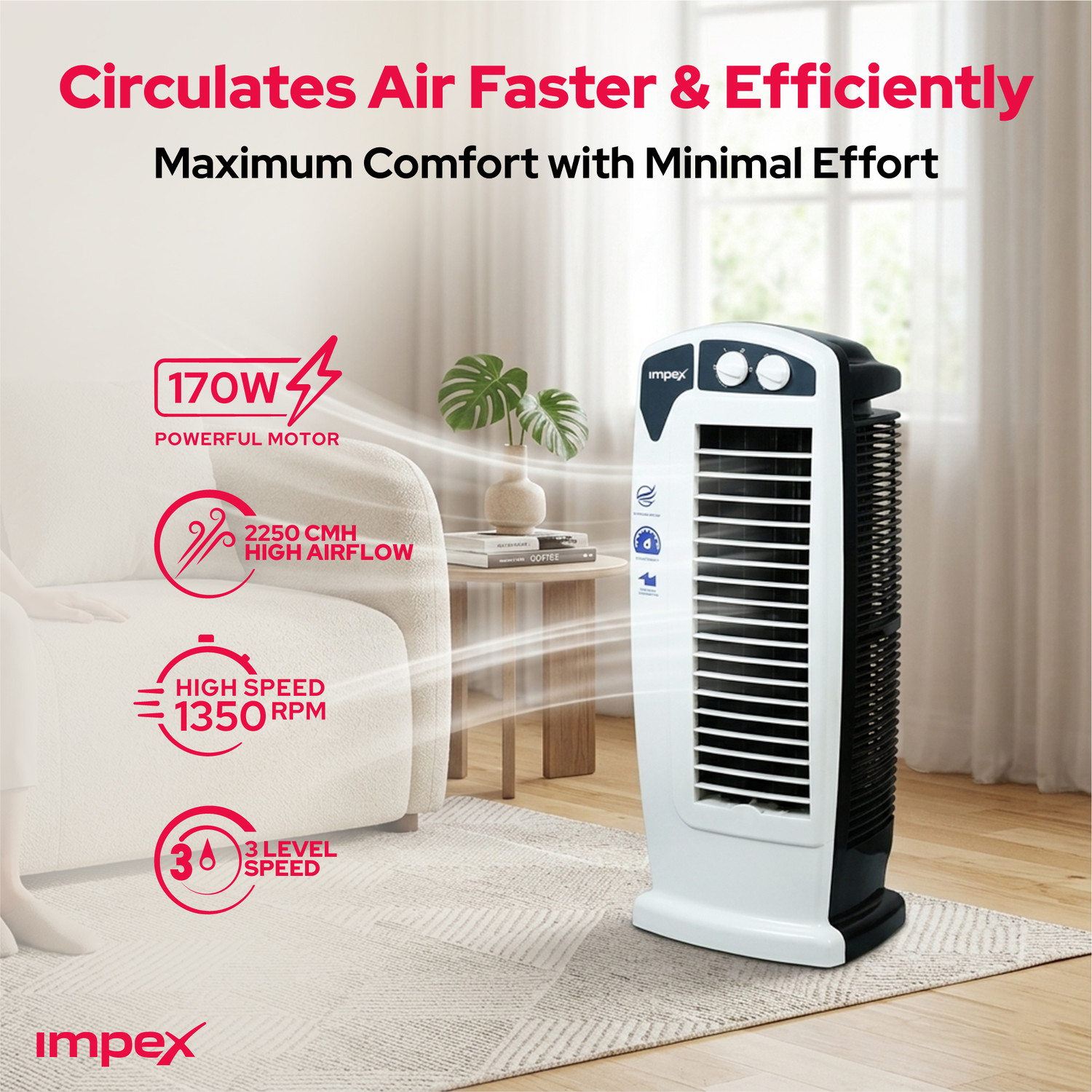 Image of IMPEX Twister Plus | Silent Operation | High Speed with 12 Months Warranty Silent Operation Tower Fan