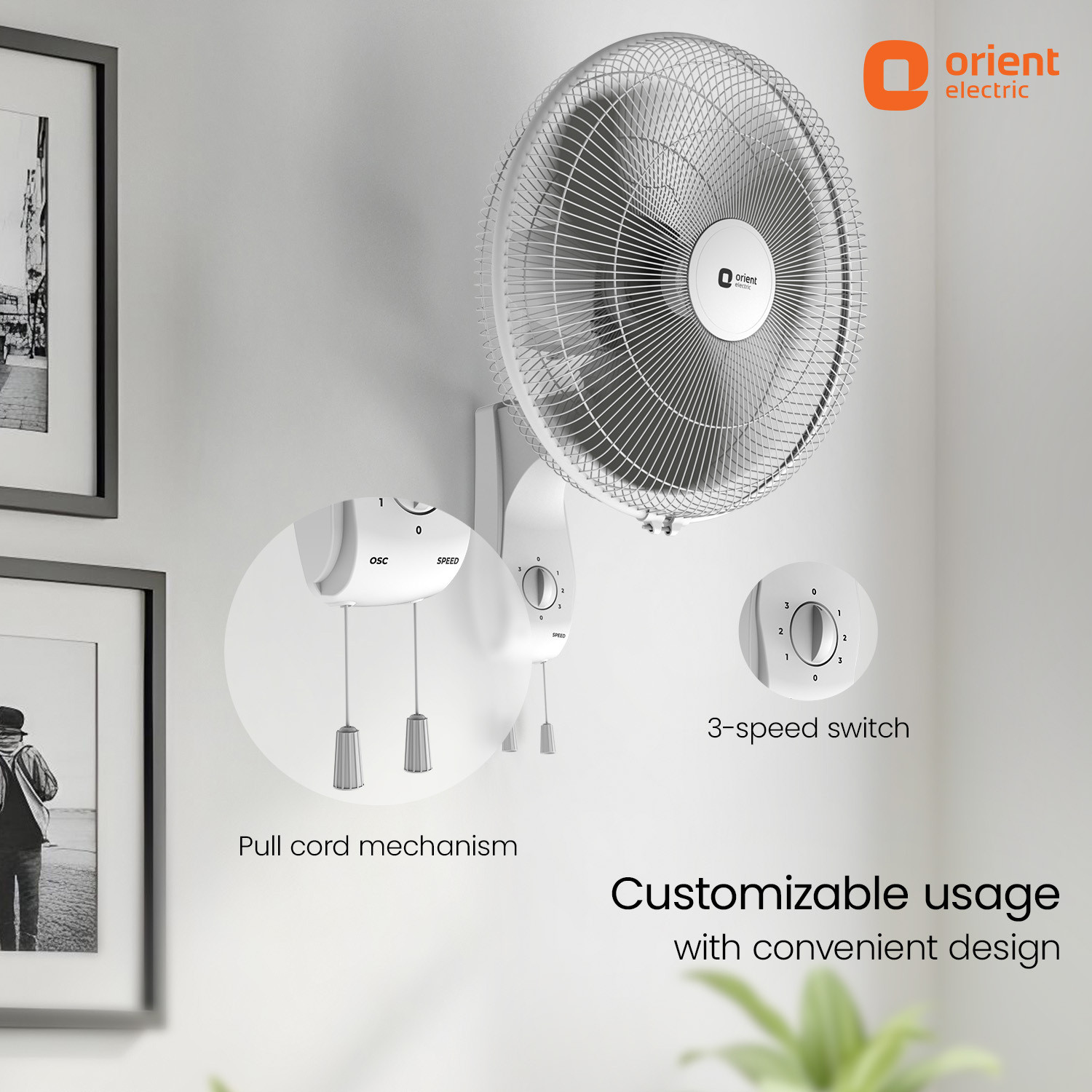 Image of Orient Electric Wall 97 |100% Copper Motor|Superior Air Delivery |3 Speed | Military Grade Guard with 2 Year Warranty Ultra High Speed 400 mm Wall Fan