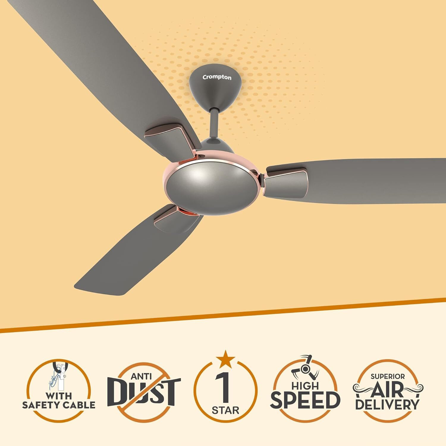 Image of Crompton Highspeed Toro 1 Star 1200 mm (Warm Grey, Pack of 2) with 2 Year Warranty 1200 mm Ceiling Fan