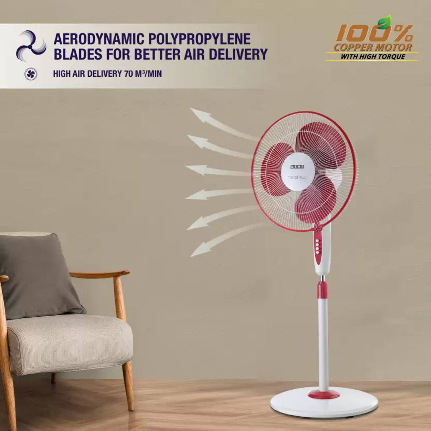 Usha WF 400MM Mist AIR FLO Maroon