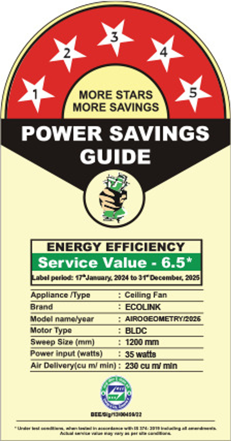 Image of EcoLink AiroGeometry 1200mm Silver Mist with 3 Year Warranty 1200 mm Ceiling Fan (5 Star | Silver Mist | Pack of 1)